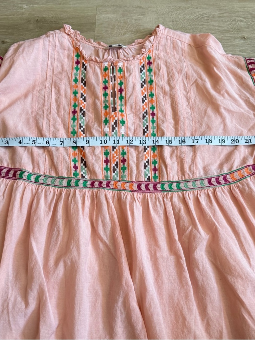 Lucky Brand Boho Embroidered Gauzey Blouse Peach Spring Peasant Top Size 1X - Picture 4 of 11